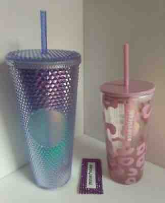 Starbucks Summer 2 2021 Venti Blue Ombre Studded & Leopard Glass Tumbler Bundle - Sold on eBay Aug 04, 2021 for $92.00