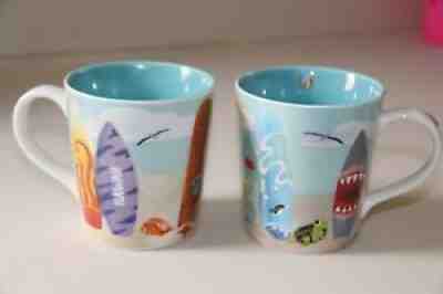 STARBUCKS 2010 - TWO VINTAGE HAWAII CHILDREN'S MUGS - SURFBOARDS ON THE BEACH - Sold on eBay Sep 13, 2021 for $28.00