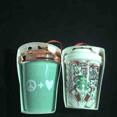 Starbucks Cup Peace + Love Christmas Holiday Mug Cup Ornament 2017 x 2 - Sold on eBay Aug 20, 2021 for $24.99