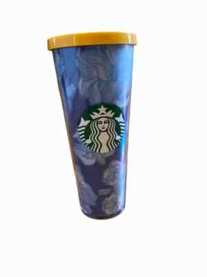Starbucks 24 Oz. Acrylic Tumbler Blue Floral Cactus Flower Yellow Lid - Sold on eBay Aug 09, 2021 for $45.00