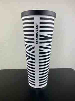 STARBUCKS Black White ZEBRA STRIPE VENTI Cold Cup TUMBLER 24oz RARE NO STRAW - Sold on eBay Aug 07, 2021 for $249.99