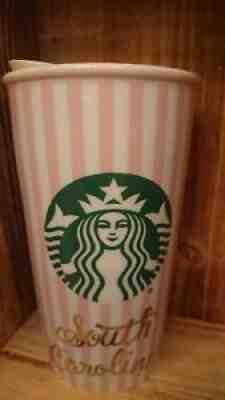   ð ©Starbucks South Carolina Ceramic Tumbler 12oz Pink And White Stripe HTF rare - Sold on eBay Sep 28, 2021 for $99.00