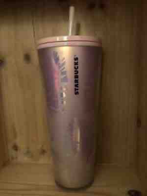 Starbucks Ltd Holographic Iridescent Palm Leaf Pinecone PINK Tumbler 24oz HTF