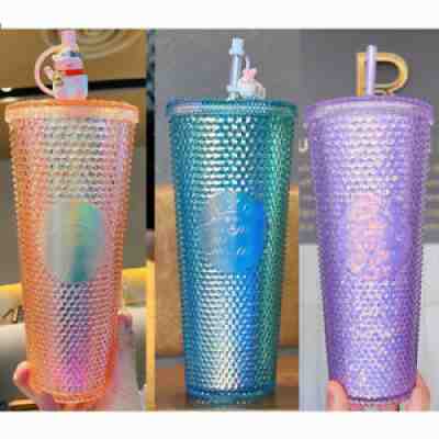Starbucks China 3 Cups-24oz Coral Pink, 24oz Baby Blue and 24oz Purple Glitter - Sold on eBay Sep 04, 2021 for $175.00
