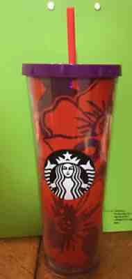 Starbucks 2014 Red Purple Floral Cold Cup Venti 24 OZ Black Logo RARE NEW W Tag - Sold on eBay Sep 23, 2021 for $45.00