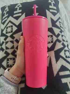 STARBUCKS 24 Oz. STAINLESS STEEL Tumbler BARBIE HOT PINK MATTE EMBOSSED SIREN - Sold on eBay Oct 01, 2021 for $61.99