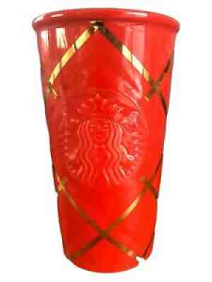 Starbucks Red Gold Striped Ceramic Travel Mug Tumbler Cup 10oz 2016 Holiday - Sold on eBay Sep 26, 2021 for $5.24
