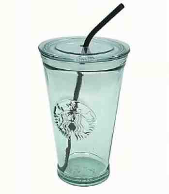 Starbucks Recycled Siren Clear Green Glass Tumbler Cold Drink Cup Grande 16 oz - Sold on eBay Aug 29, 2021 for $12.99