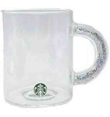 Starbucks Christmas Holiday 2019 Silver Glitter Handle Clear Glass Mug Cup - NEW