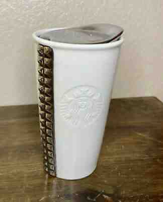 Starbucks 2014 White Ceramic Silver Studded Travel Tumbler Mug 10 oz w/Lid - Sold on eBay Jul 11, 2021 for $22.90
