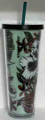 STARBUCKS 24 Oz. Acrylic VENTI Cold Cup Tumbler TROPICAL FLORAL TEAL Rare - Sold on eBay Sep 25, 2021 for $43.00