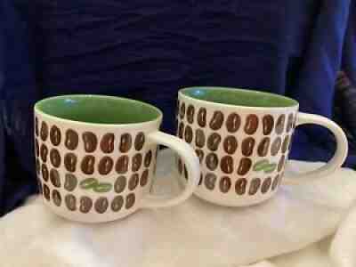 Â 2 Starbucks 2009 Coffee Bean Collectible Bone China Green Brown Mug Cup 16 oz - Sold on eBay Sep 07, 2021 for $10.00