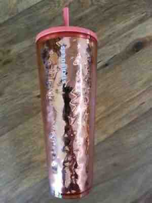Starbucks Holiday 2019 Rose Gold Mirror Hammered Tumbler Cold Cup 24oz Christmas - Sold on eBay Oct 07, 2021 for $21.00