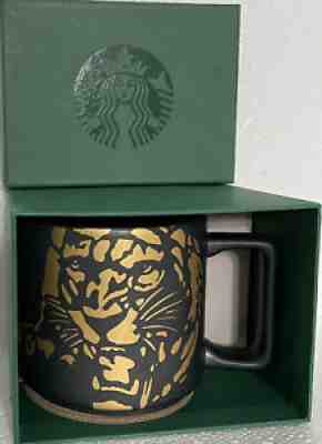 2016 STARBUCKS 14 oz. MATTE BLACK Ceramic Mug Cup GOLD SUMATRA TIGER New In Box - Sold on eBay Oct 02, 2021 for $9.99