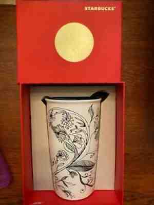 Starbucks 2014 Tumbler Black White Floral Butterfly Heart Ceramic Travel Cup Mug - Sold on eBay Sep 27, 2021 for $24.25
