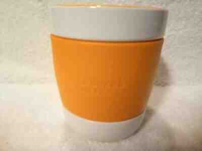Starbucks 2009 Ceramic Coffee Cup No Handle Orange And White 12oz Rubber Grip - Sold on eBay Oct 05, 2021 for $12.00