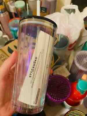 BRAND NEW Starbucks Rainbow Iridescent Glass Tumbler BLUE TOP RARE - Sold on eBay Sep 26, 2021 for $15.50