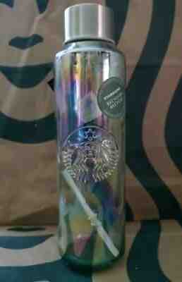 Starbucks Recycled Glass Water Bottle 22oz Rainbow Iridescent Luster - Sold on eBay Oct 05, 2021 for $29.99