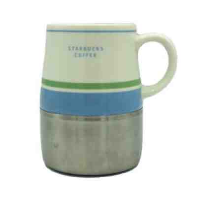 Starbucks 2005 White Ceramic Top Non Skid Metal Base Travel Coffee Cup Mug - Sold on eBay Oct 05, 2021 for $8.00