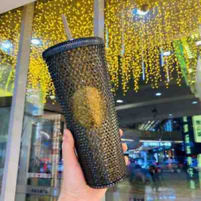 China Starbucks Tumbler Black Bling Gold Glitter Diamond studded 24oz Cold Cup - Sold on eBay Sep 14, 2021 for $59.99