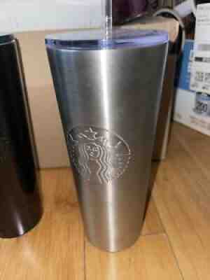 Starbucks Stainless Steel 24oz Straw Tumbler Embossed Logo Silver New No Tags - Sold on eBay Oct 03, 2021 for $8.50