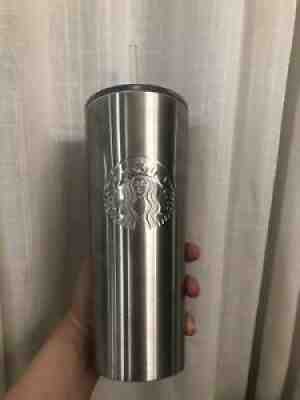 Starbucks Stainless Steel 24oz Straw Tumbler Embossed Logo Silver New No Tags - Sold on eBay Oct 02, 2021 for $30.00