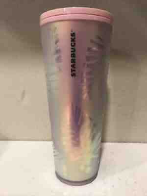 Starbucks Ltd Edt. Holographic Iridescent Palm Leaf Pine Cone PINK Tumbler 24oz - Sold on eBay Oct 16, 2021 for $247.50