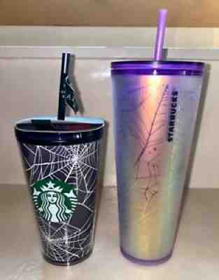 NEW 2021 STARBUCKS HALLOWEEN FROSTED SPIDER WEB 24OZ TUMBLER & GITD 16OZ TUMBLER - Sold on eBay Oct 17, 2021 for $185.50