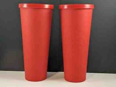 Pair of 2016 Starbucks Matte Red Soft Touch Acrylic Tumbler Cold Cup 24oz Venti - Sold on eBay Oct 04, 2021 for $180.00