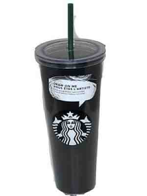 Starbucks Black Draw On Me Tumbler Cold Cup Chalkboard Discontinued 24oz Straw - Sold on eBay Sep 04, 2021 for $166.24