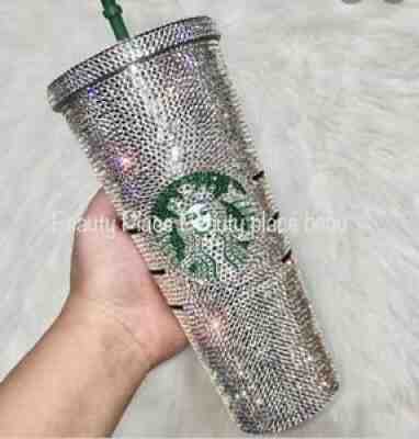 starbucks tumbler 24oz studded Bling Rhinestones Clear Crystal With Extra Lid - Sold on eBay Oct 02, 2021 for $165.00