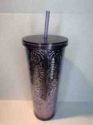 Starbucks Lavender Purple Embossed Metallic Tin Foil Tumbler RARE HTF Some Flaws - Sold on eBay Oct 01, 2021 for $160.00