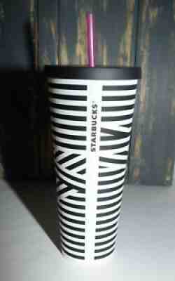 STARBUCKS Black White ZEBRA STRIPE VENTI Cold Cup TUMBLER 24oz - Sold on eBay Oct 29, 2021 for $215.99