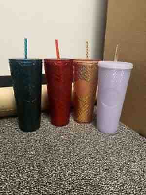 Starbucks New 2021ï¿¼ Winter Holiday Jeweled Tumbler Set of 4 Cold Cups 24oz. - Sold on eBay Nov 04, 2021 for $200.00