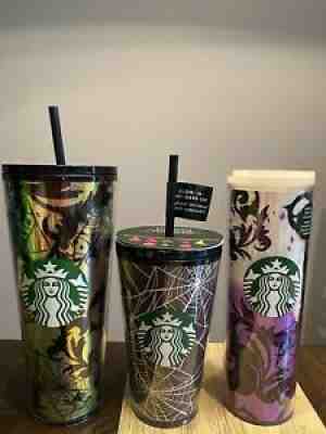 2021 STARBUCKS HALLOWEEN 3 CUP BUNDLE! Spiderweb, Green Foil, Purple White Cat - Sold on eBay Oct 21, 2021 for $140.00