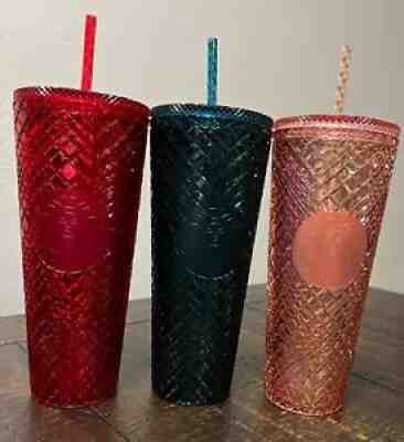 Starbucks 2021 Winter Holiday Jeweled Tumbler Cold Cup 24oz LOT OF THREE - Sold on eBay Nov 05, 2021 for $119.00
