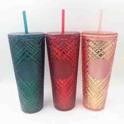 Starbucks 2021 Christmas Holiday Jeweled Tumbler Cold 24oz SET OF 3 Free Ship - Sold on eBay Nov 06, 2021 for $119.00