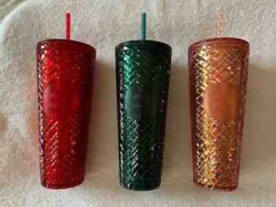 Starbucks 2021 Christmas Holiday Jeweled Tumbler Cold 24oz SET OF 3 RARE IN HAND - Sold on eBay Nov 07, 2021 for $119.00