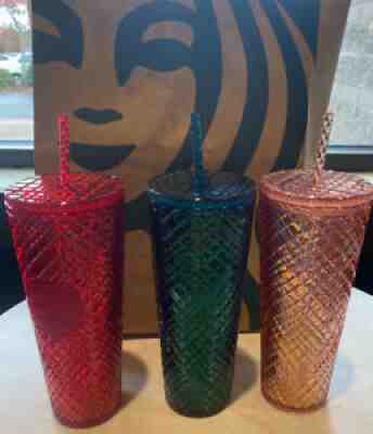 Starbucks 2021 Winter Holiday Jeweled Tumbler Cold Cup 24oz SET OF THREE Venti - Sold on eBay Nov 04, 2021 for $99.99