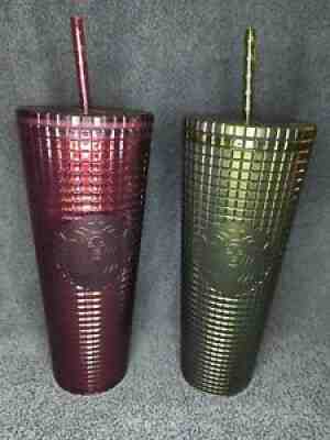 Starbucks 2020 & 2021 Winter Holiday Grid Tumbler Cold Cup 24oz Green & Red/Plum - Sold on eBay Nov 06, 2021 for $89.99