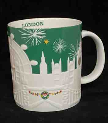 Starbucks London UK 2015 Christmas Holiday Relief Coffee Mug 18 oz Green - Sold on eBay Oct 24, 2021 for $89.95