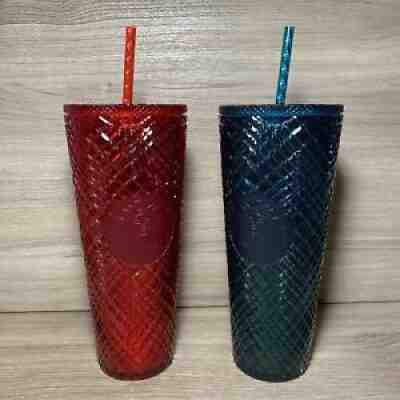 24oz Venti Starbucks Green And Red Jewel Tumbler Set. 2021 Holiday Collection. - Sold on eBay Nov 04, 2021 for $85.00