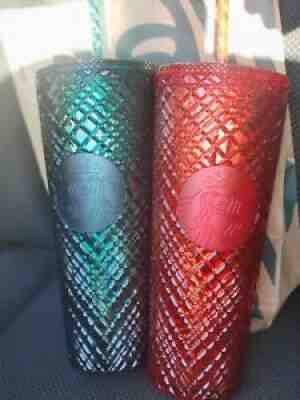 Starbucks 2021 Holiday Christmas Jeweled Cold Tumbler RED & GREEN 24 oz Venti - Sold on eBay Nov 06, 2021 for $84.95