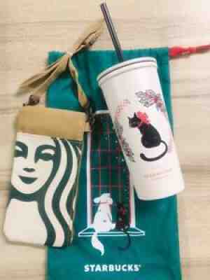 STARBUCKS Set 2 Pcs HOLLY CAT WHITE HOLIDAY STAINLESS STEEL & Phone bag Siren - Sold on eBay Nov 02, 2021 for $79.99