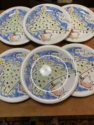 Set Of 6- Circo Fortuna By Bellini Christmas plates Made In Italy Vtg Starbucks