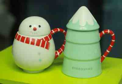 2015 Korea Starbucks Christmas Snowman Mug + Tree Mug 355ml (12oz) 2ea Set, EMS - Sold on eBay Oct 30, 2021 for $79.22