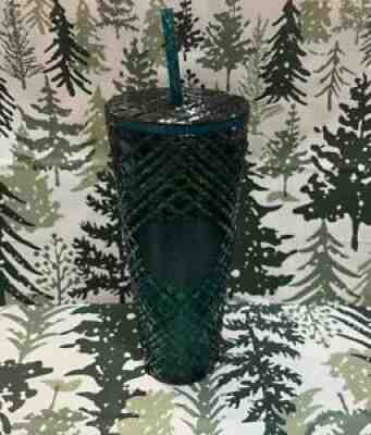 Starbucks 2021 Holiday 24oz Christmas Winter Green Jeweled Tumbler Venti w/straw - Sold on eBay Nov 05, 2021 for $50.00