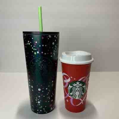 Starbucks Christmas 2021 24oz Green Confetti Cold Cup & 16oz Holiday Hot Cup - Sold on eBay Nov 07, 2021 for $49.99