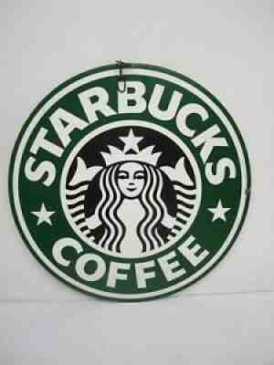 Vtg Starbucks Coffee Advertising Hanging Sign Siren Round 2 Sided Metal 24