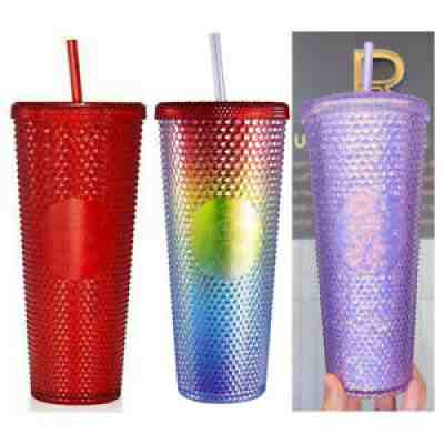 China Starbucks Three 24oz Straw Cups--Barbie pink,purple glitter & glitter grid - Sold on eBay Oct 18, 2021 for $140.00